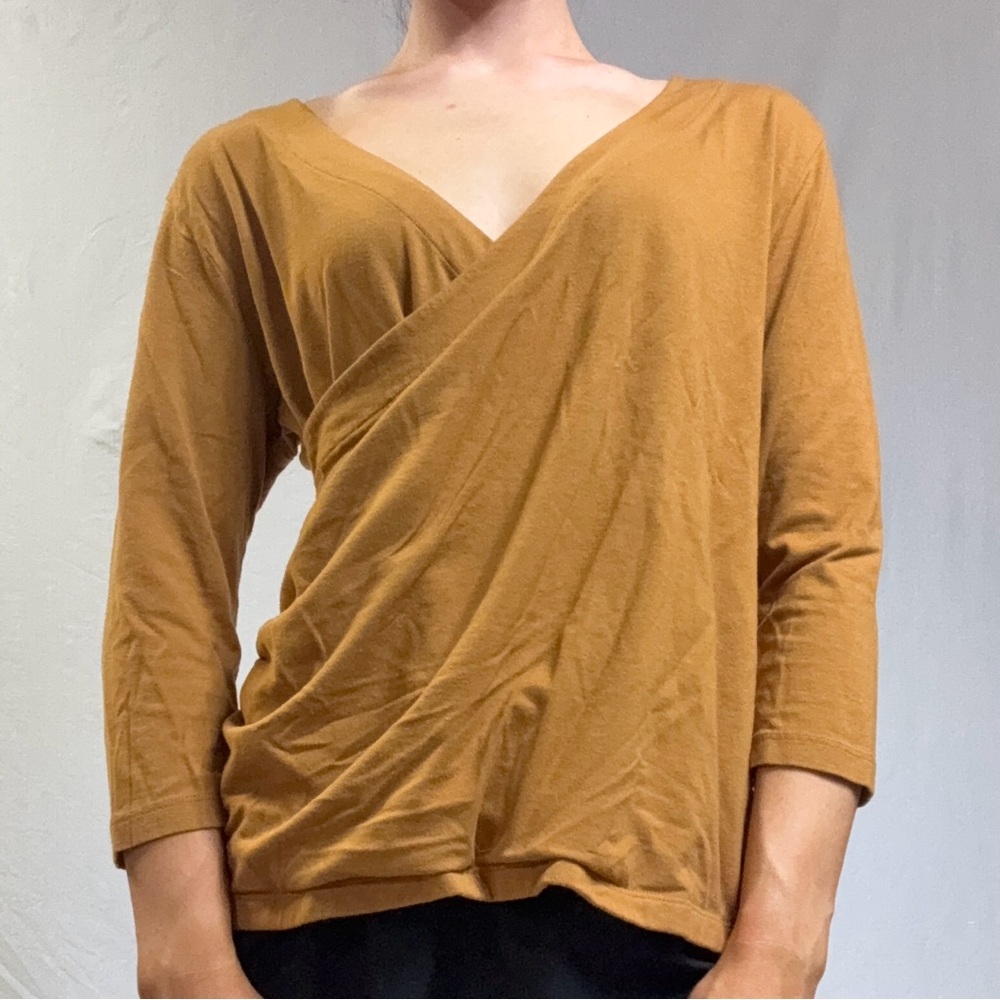 Women's Wrap-Front Long Sleeve Top in Camel